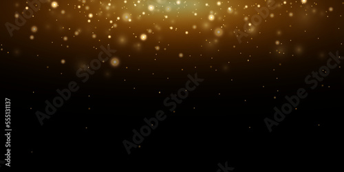 Christmas background. Magic shining gold dust. Fine, shiny dust bokeh particles fall off slightly. Fantastic shimmer effect. Vector illustrator.