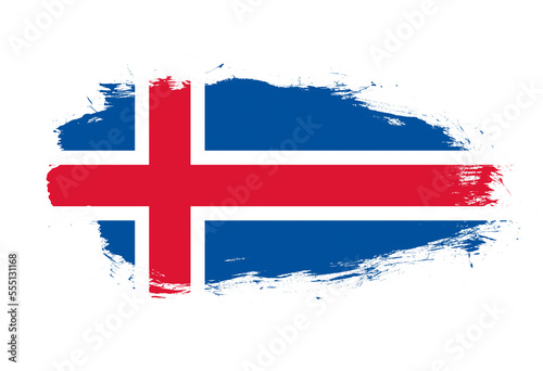 Flag of iceland on white stroke brush background