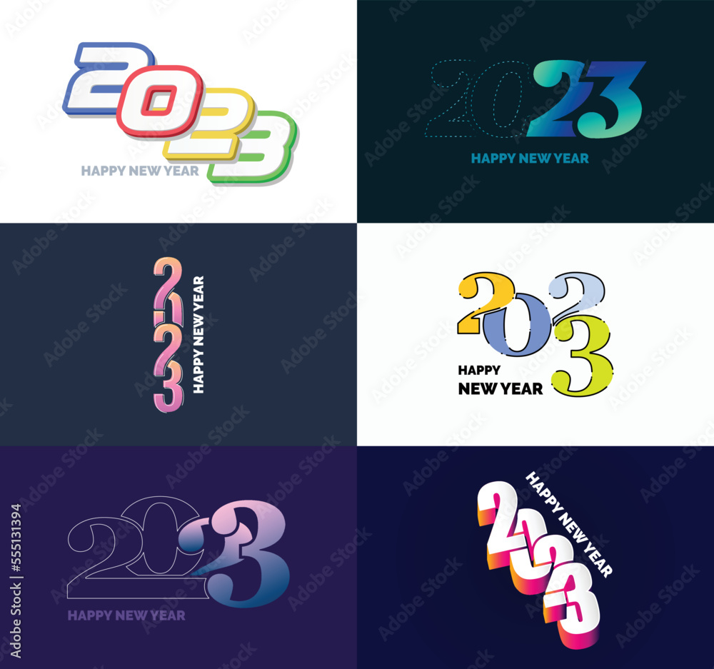 Big Set of 2023 Happy New Year logo text design. 2023 number design template. Vector New Year Illustration