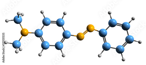  3D image of 4-Dimethylaminoazobenzene skeletal formula - molecular chemical structure of Methyl yellow isolated on white background photo