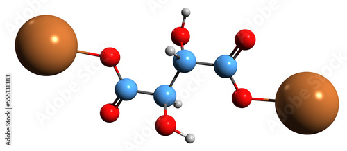  3D image of Potassium tartrate skeletal formula - molecular chemical structure of  food additive Е336 isolated on white background photo