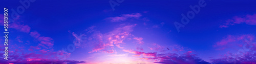 Photos Dark blue magenta sunset sky panorama with pink Cumulus clouds