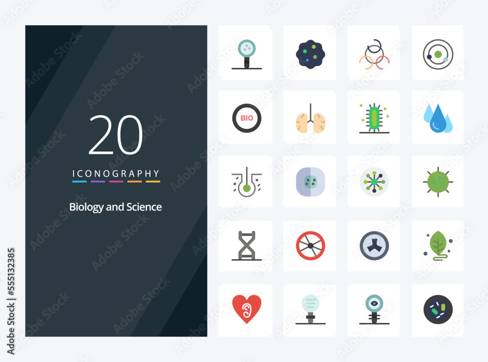 20 Biology Flat Color icon for presentation. Vector icons illustration