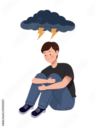 man suffering from astraphobia