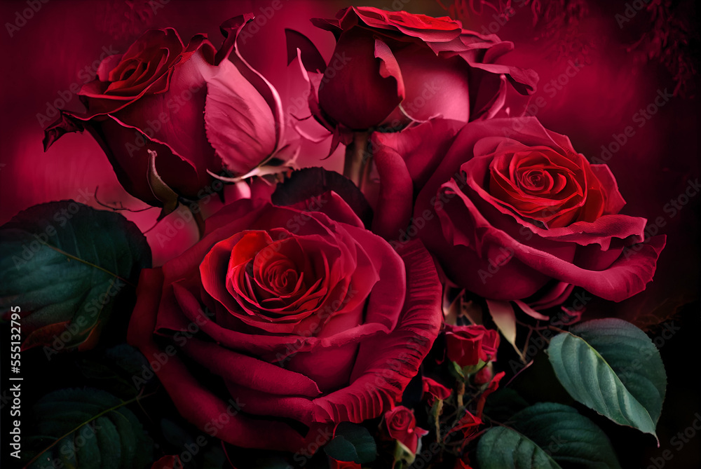 Valentine's day bouquet of rose flowers in viva magenta colors