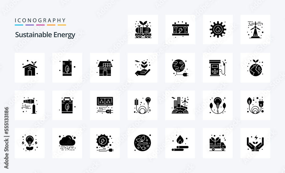 25 Sustainable Energy Solid Glyph icon pack