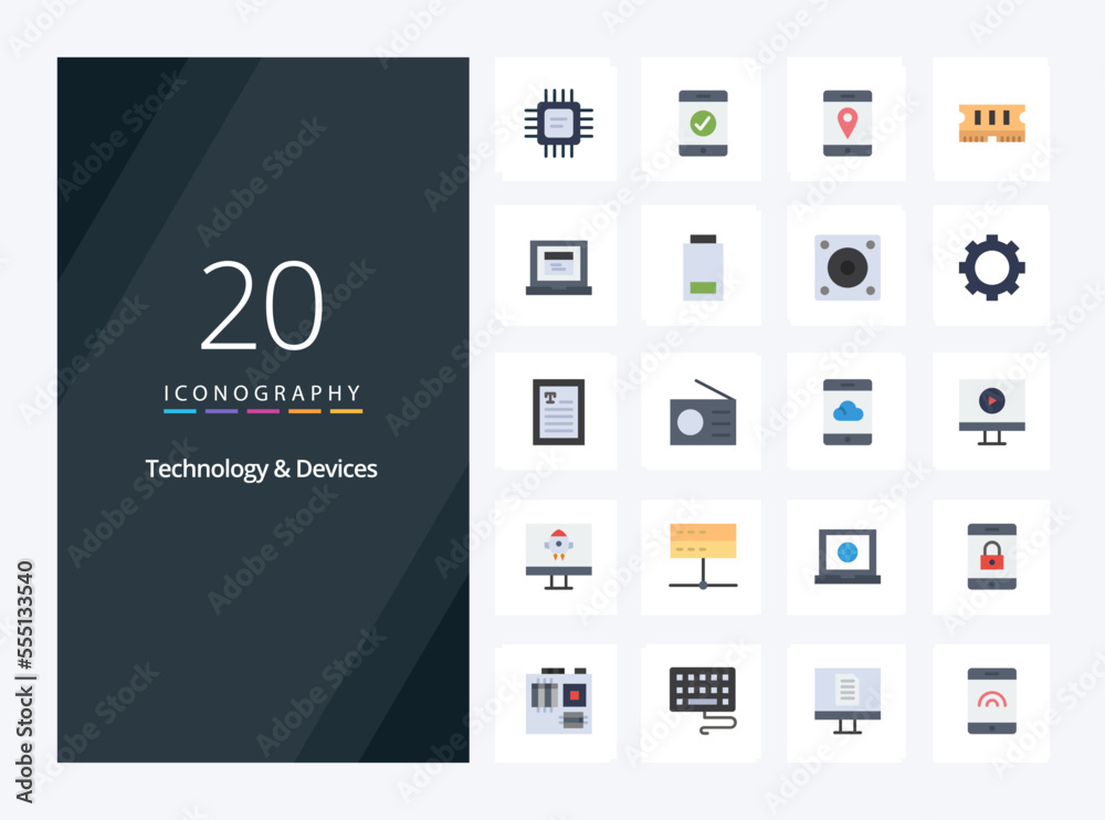 20 Devices Flat Color icon for presentation