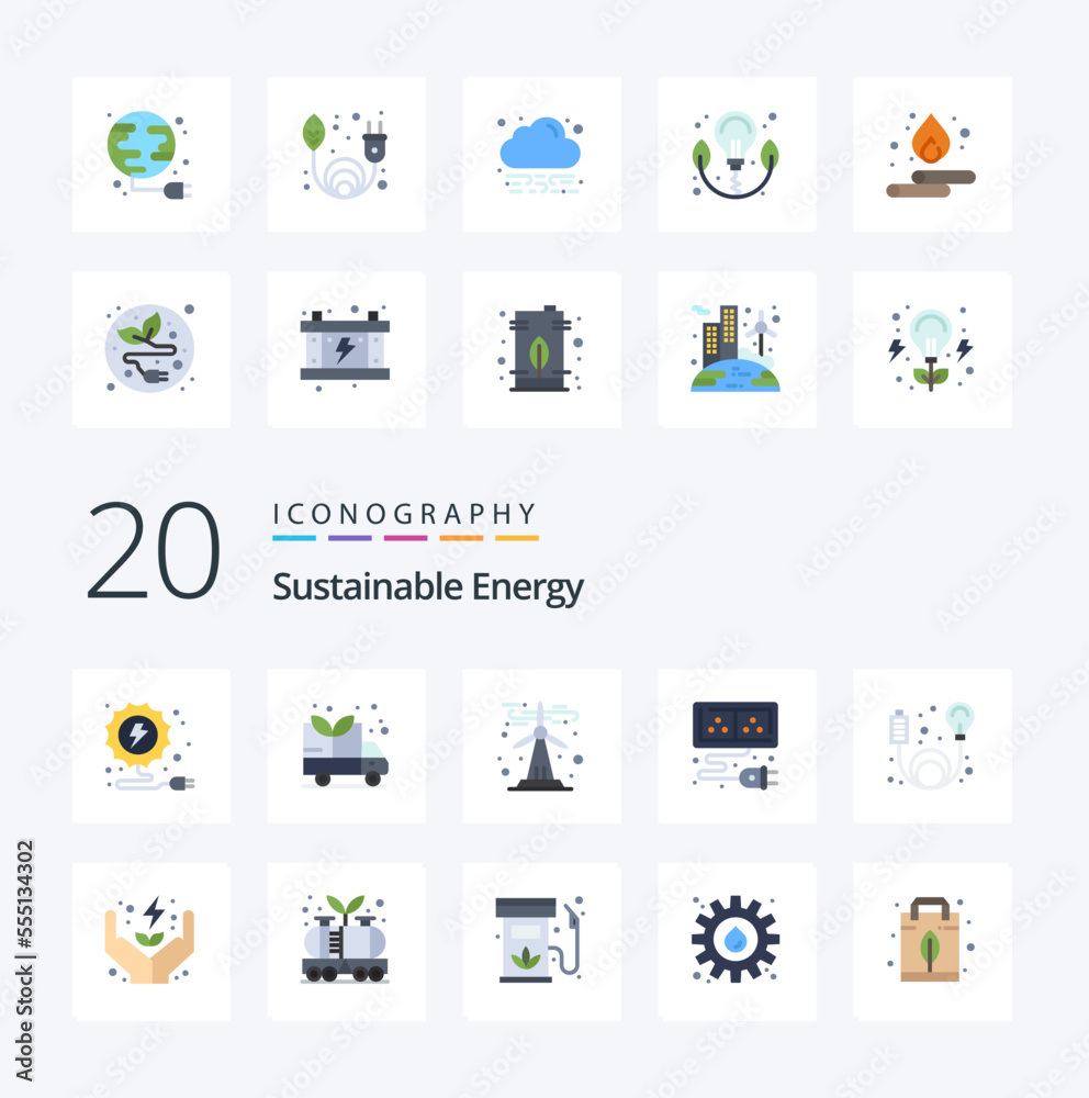 20 Sustainable Energy Flat Color icon Pack like care energy renewable electricity element