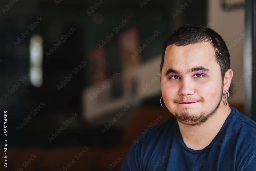 Man with makeup at home Man with makeup at home