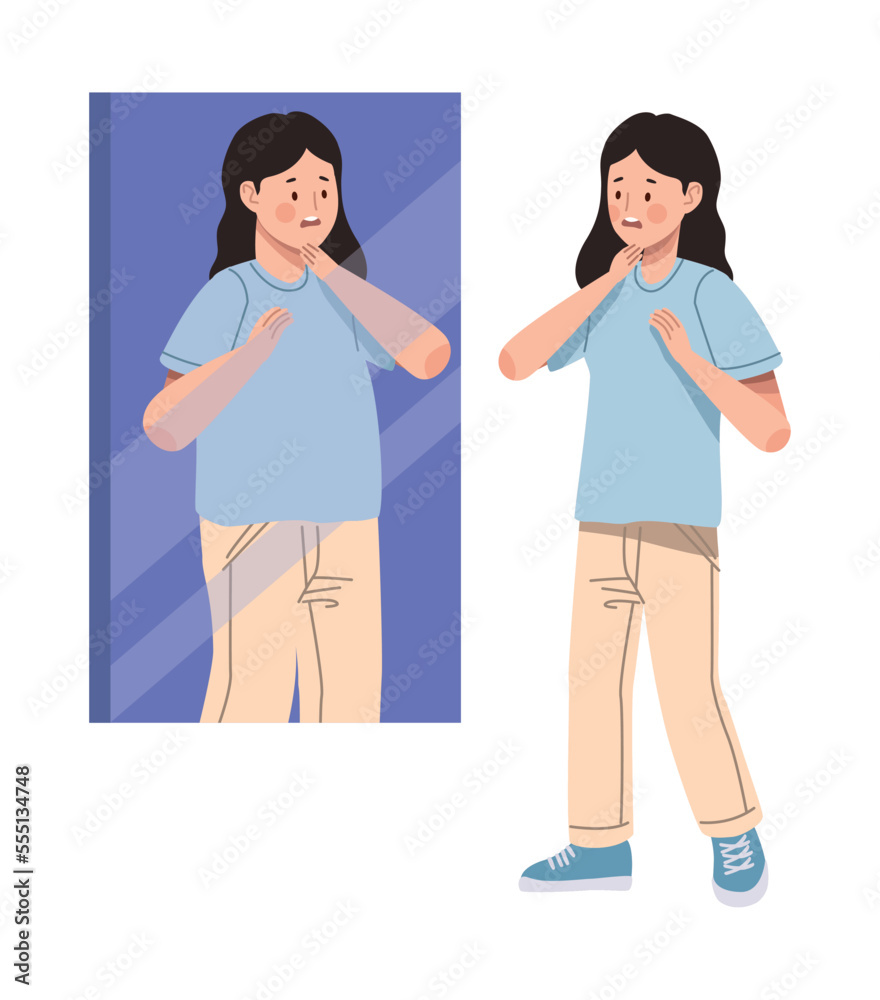 woman suffering from eisoptrophobia woman suffering from eisoptrophobia