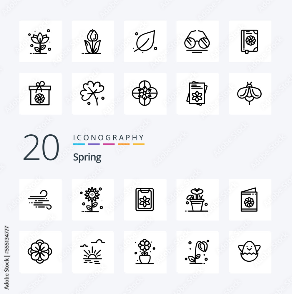 20 Spring Line icon Pack like card spring flower plant growth