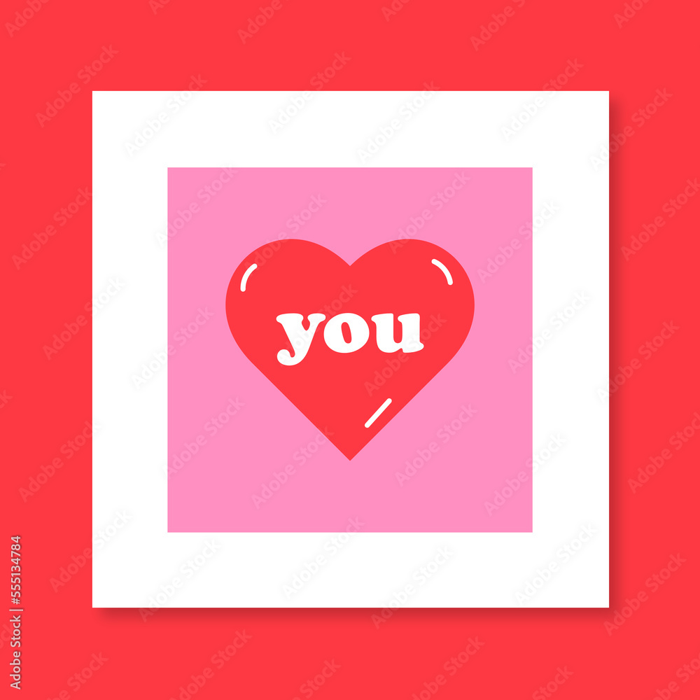 Vector cute hand drawn red heart I love you inscription Vector valentines day card. Cute card with hearts. You are loved message. I love you card trendy flat style