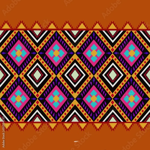 Beautiful colorful Thai knitted embroidery. geometric ethnic oriental pattern traditional on black background  Thai pattern culture with clipping path 