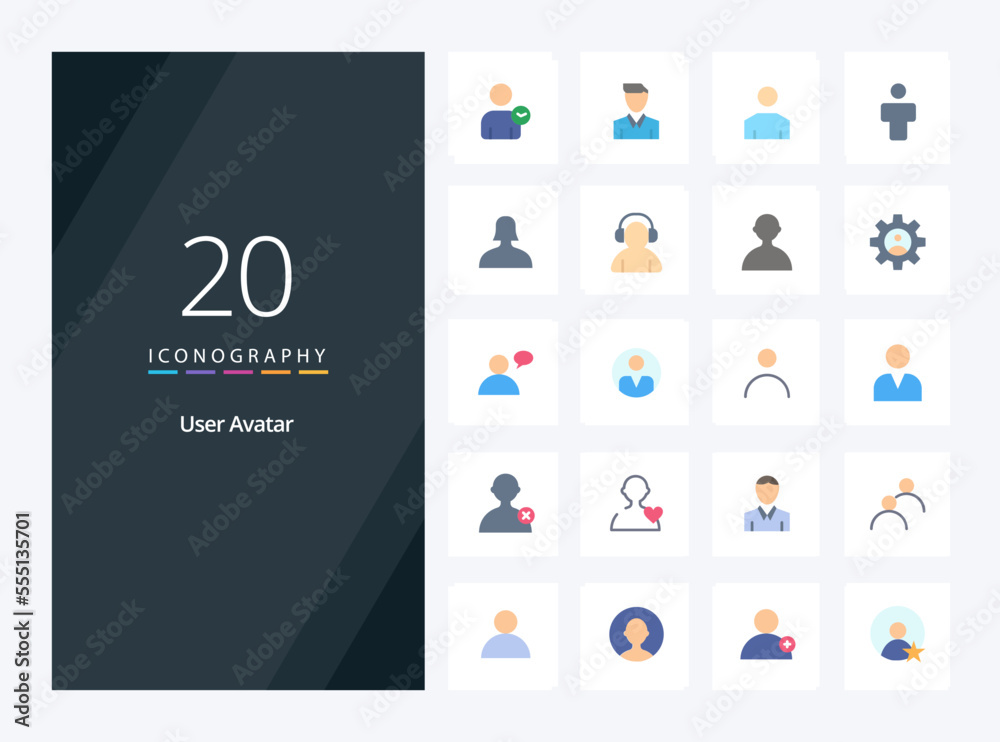 20 User Flat Color icon for presentation