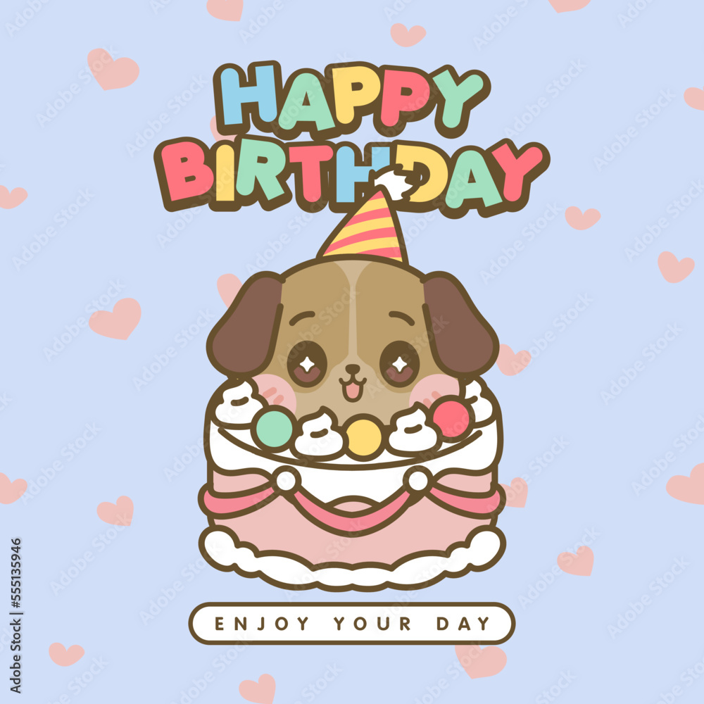 Fototapeta premium HAPPY BIRTHDAY CUTE KAWAII ANIMALS