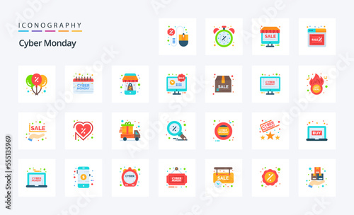 25 Cyber Monday Flat color icon pack