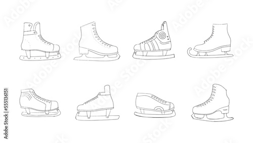 Ice skates vector hand drawn set.Doodle skates drawn in a simple sketch style.