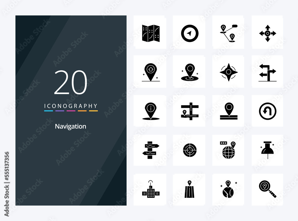 20 Navigation Solid Glyph icon for presentation