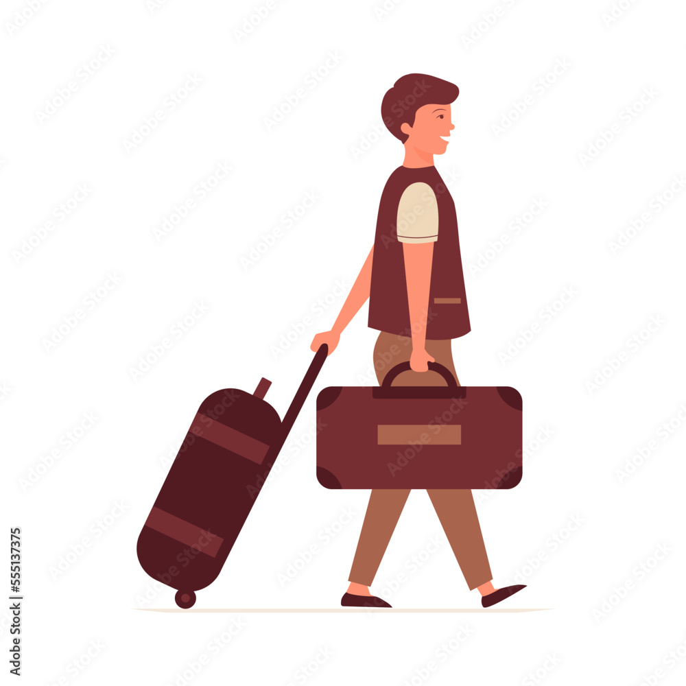 Man with a suitcase flat vector illustration on white background.. Man with a suitcase flat vector illustration on white background..