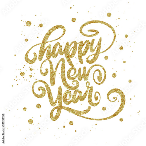 Happy new year hand drawn lettering with golden ink
