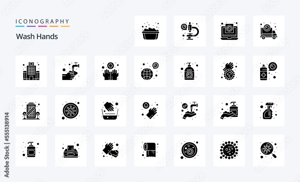 25 Wash Hands Solid Glyph icon pack