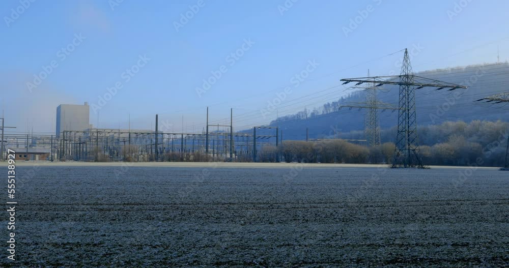 Würgassen, Germany 12/17/2022 Transformers, highvoltage pylon, high