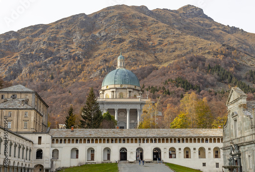 OROPA, ITALY, OCTOBER 30, 2022 - View of Oropa Sanctuary, marian sanctuary dedicated to the Black Madonna, Biella province, Piedmont, Italy photo