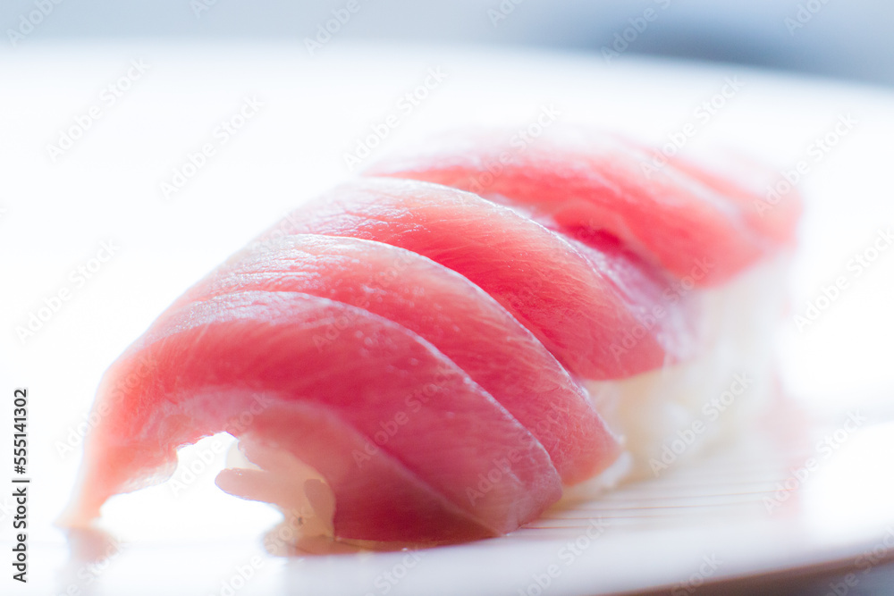 Tuna nigiri in Japanese restaurant. Fish combination. Tuna nigiri in Japanese restaurant. Fish combination.