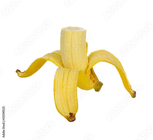 Half peeled Banana, Open Banana isolated on transparent,png.