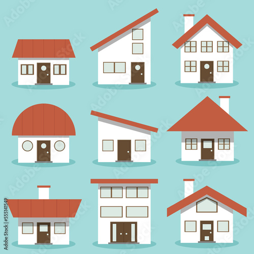 House architecture set. building, home, Flat design concept cartoon vector illustration.