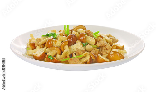 Fried shiitake with oyster sauce on transparent , png.