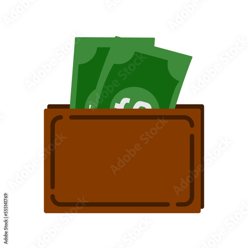 Wallet with money icon on white background