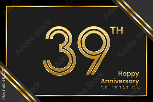 39th Anniversary. Anniversary Template Design With Golden Text, Vector Template Illustration