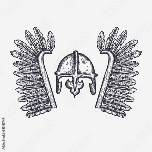 Hussar - Polish winged medieval soldier, knight, vector hand drawn illustration, symbol of Poland photo