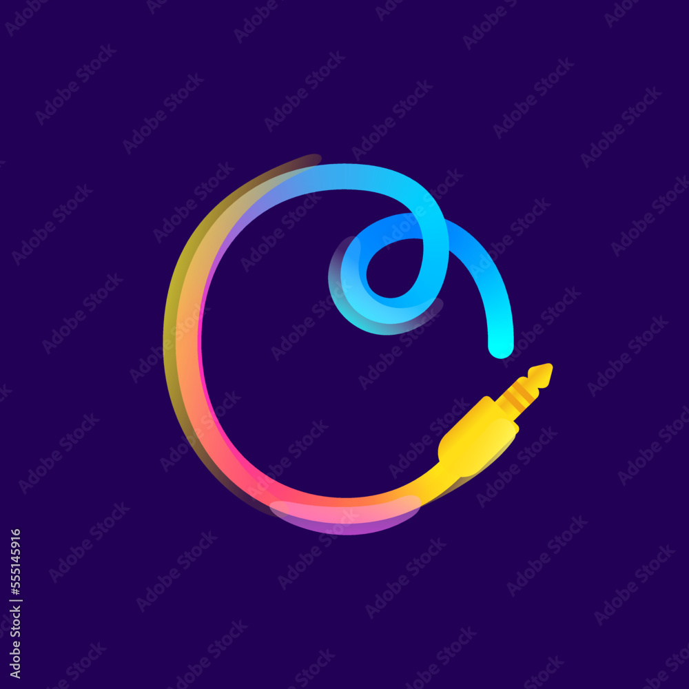 O letter logo made of vivid gradient line wire with mini jack icon and rainbow shine. O letter logo made of vivid gradient line wire with mini jack icon and rainbow shine.