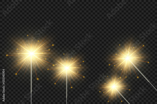 	
Magical light. Sparkler. Candle sparkling on the background. Realistic vector light effect. Winter, seasonal christmas decoration illustration.

