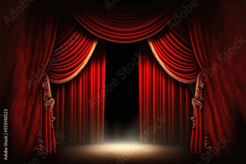 4K resolution or higher, Magic theater stage red curtains Show Spotlight. Generative AI Technology