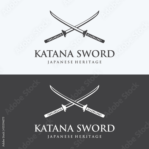 Japanese vintage katana samurai sword logo template,japanese heritage sword vector illustration.
