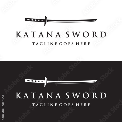 Japanese vintage katana samurai sword logo template,japanese heritage sword vector illustration.