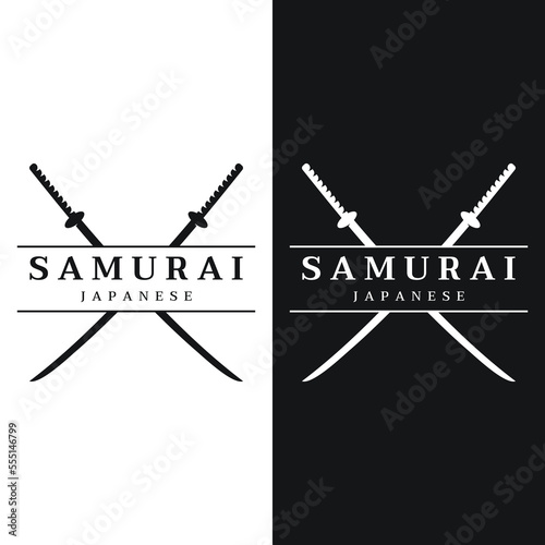 Japanese vintage katana samurai sword logo template,japanese heritage sword vector illustration.