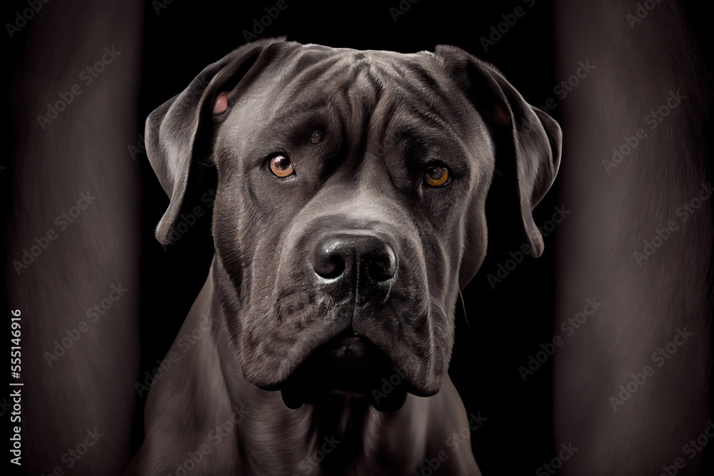 Cane Corso dog isolated on a black background. Generative AI Cane Corso dog isolated on a black background. Generative AI