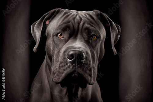 Cane Corso dog isolated on a black background. Generative AI 