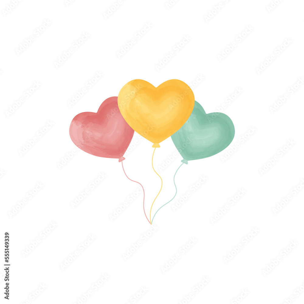heart shaped balloons vector clipart with red, yellow and green color