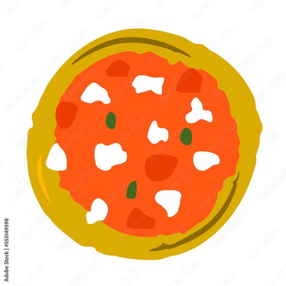 illustrazione con pizza Margherita e olive su sfondo trasparente illustrazione con pizza Margherita e olive su sfondo trasparente