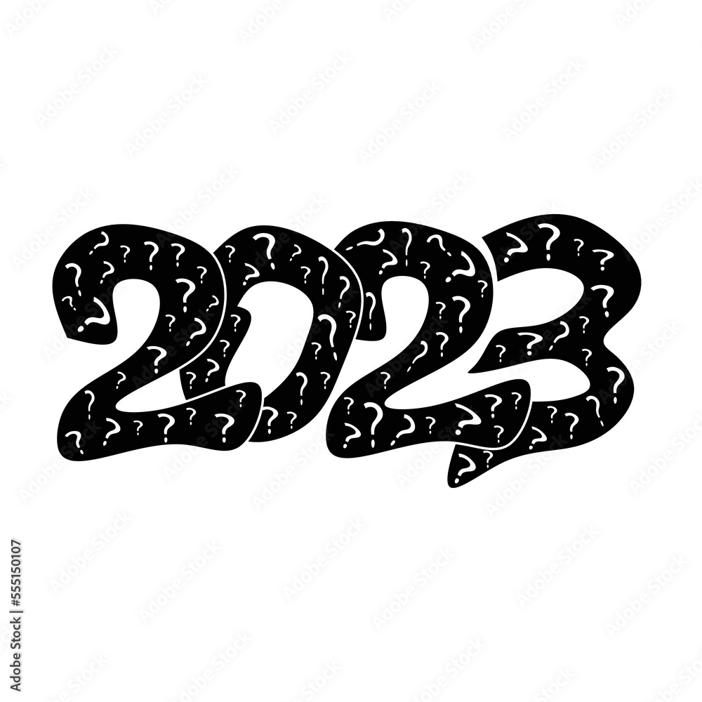 Fototapeta premium 2023 with question symbol, analysis what will happen in 2023, product review and forecast, trend concept. Design template Celebration typography poster, banner or greeting card for Happy new year.