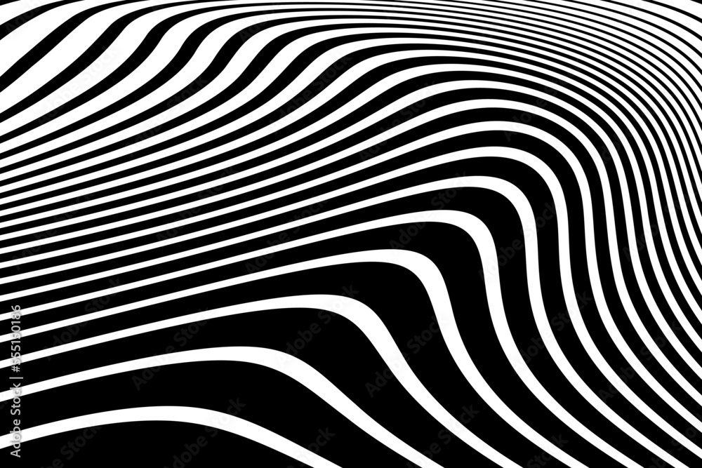 Abstract Black and White Wavy Lines Pattern. 3D Illusion Effect.