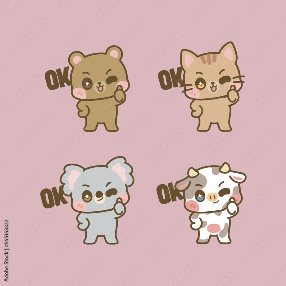CUTE KAWAII ANIMALS SAYS OK