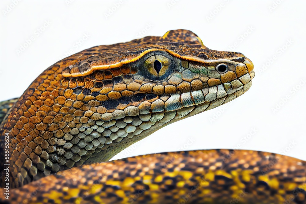 Close-up snake isolated on white background. Generative AI	