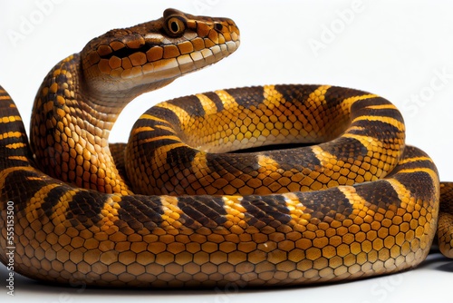 Close-up snake isolated on white background. Generative AI 