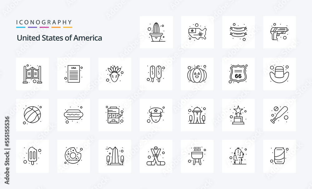 25 Usa Line icon pack